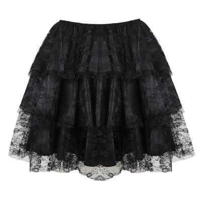 【CC】✵♞  Gothic Floral Mesh Tulle Pleated Skirt Showgirl Fashion Skirts Layered Ruffled Size S-6XL