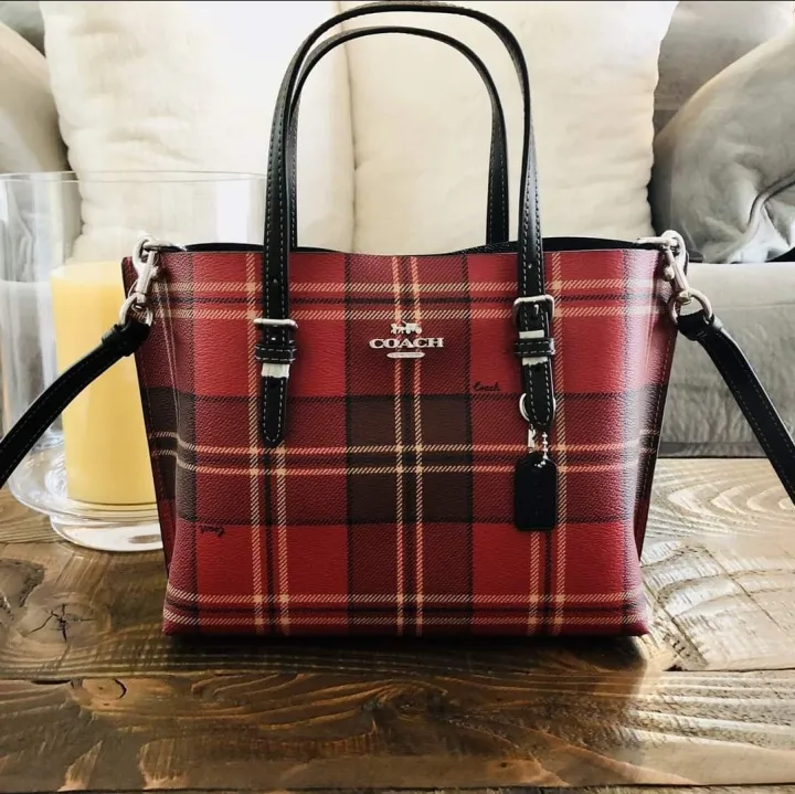 Coach CC874 Mollie Tote 25 in Red / Black Printed Coated Canvas and Smooth  Leather with Tartan Plaid Print - Women's Bag with Detachable Strap |  Lazada PH