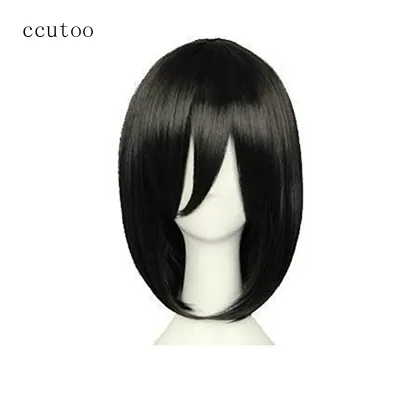 ccutoo 14 quot; Black Short Bobo Synthetic Hair Attack on Titan Mikasa Ackerman Cosplay Full Wigs For Women 39;s Party Halloween
