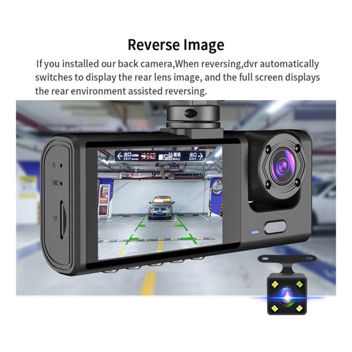 กล้องกล้องรถชน1080p-3ขนาด2นิ้วเครื่องบันทึกวีดีโอบันทึกรอบกล้องมองเวลาถอยหลังด้านหน้า-kamera-spion-ที่จอดรถ