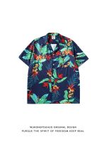 Street retro Hawaiian style full print short-sleeved shirt mens trendy brand loose couple casual floral shirt 【BYUE】