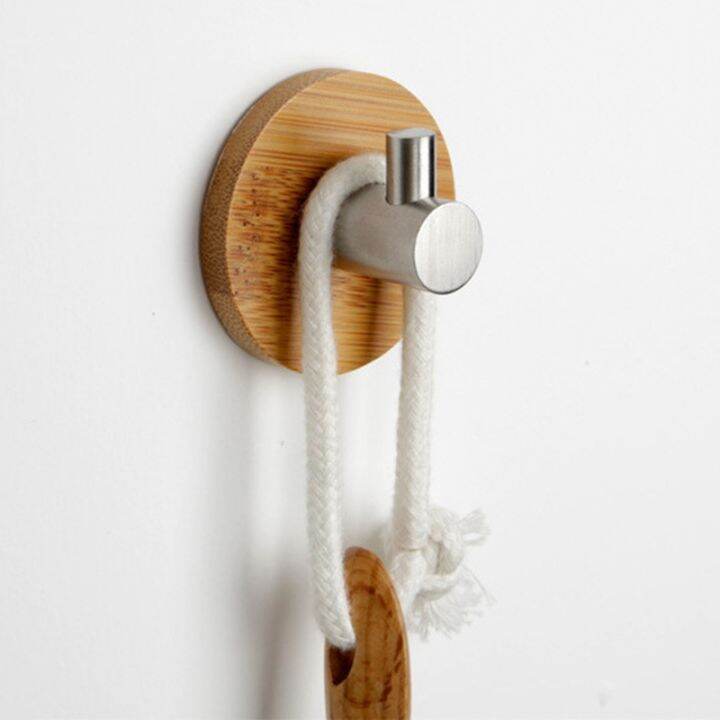 bamboo-stainless-steel-hook-wall-clothes-bag-headphone-key-hanger-kitchen-bathroom-door-towel-rustproof-shelf