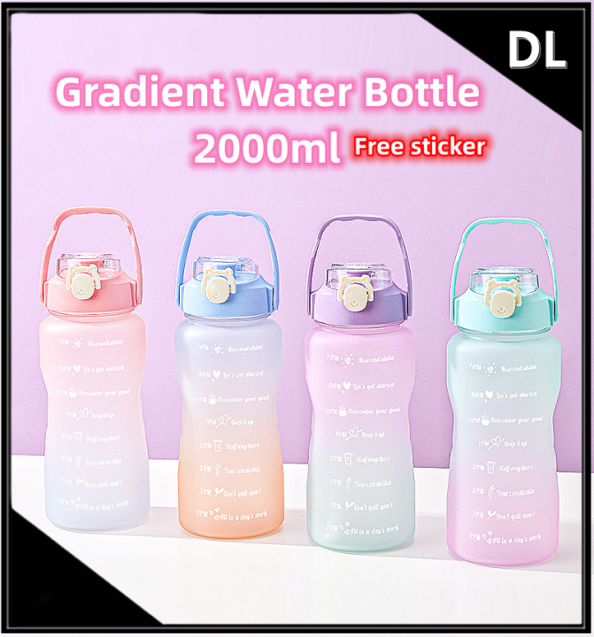 Water Bottle Gradient Color with Straw Time Scale Large volume 2000ml ...