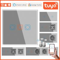 Tuya Wifi smart home Gray Electrical sockets and switches combinations Touch Sensors Wall switch Alexa Google Home 220V Ratchets Sockets