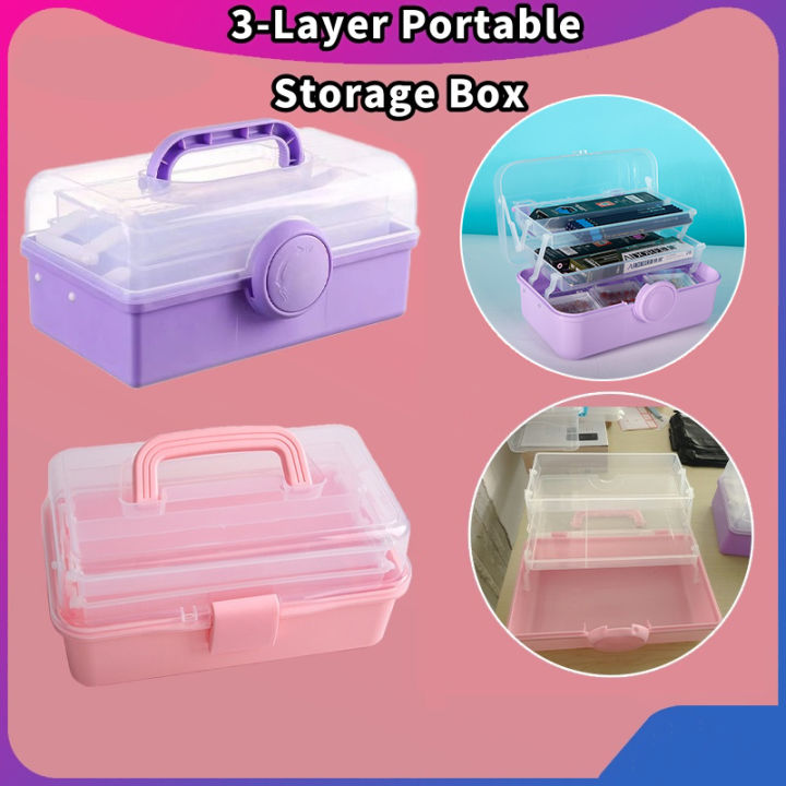 Three Layer Multipurpose Portable Storage Box,Organizer Folding Tool Box/Art  & Craft Case/Sewing Supplies Organizer/Medicine Box