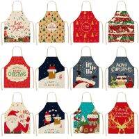 Christmas Printed Women Kitchen Aprons Waterproof Cooking Oil-proof Cotton Linen Antifouling Chef Apron Man Kid Aprons Delantal