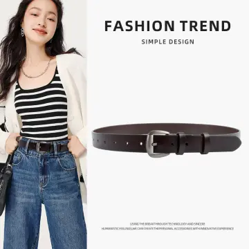 Korean Fashion Women's Belt Cowhide Dress Belt for Women's Casual Trend  Jeans Belt With Versatile Black Retro Style Belt - AliExpress