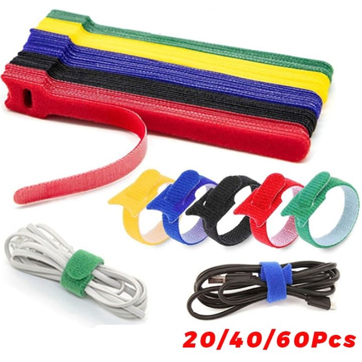 60-20pcs-durable-soft-nylon-cable-ties-20cm-reusable-ties-organizer-tool-self-adhesive-tapes