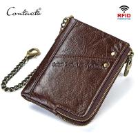 CONTACTS genuine leather men wallets RFID short walet coin purse male portomonee card holder mens wallet carteira masculina Wallets