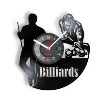 Playing Billiards Modern Wall Clock Snooker Players Vinyl LP Wall Watch Black Hanging Non-Ticking Wall Decor For Billiards Room