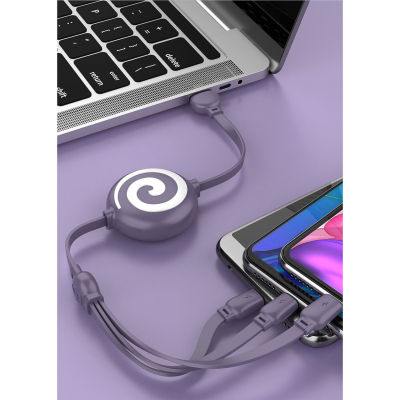 สายโทรศัพท์ชาร์จเร็วแบบ3 In 1สายชาร์จแบตเตอรี่ USB ยืดได้รูปร่างอมยิ้มสำหรับ IOS สำหรับแอนดรอยด์สำหรับ Huawei