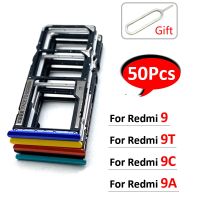 50ชิ้น/ล็อตของแท้เหมาะสำหรับ Xiaomi Redmi 9T 9A 9C ซิมกระเป๋าเก็บบัตรช่องใส่ชิปที่ใส่ลิ้นชักเต้ารับตัวแปลง + ขาออก