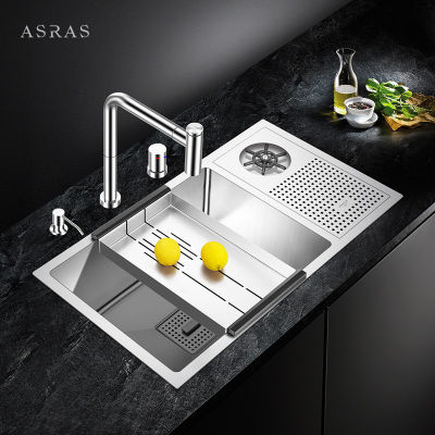 Asras 7643X-1 SUS304ซิงค์ล้างจานทำมือถ้วยRinserพร้อมDrainerและKitchen Tapผู้ผลิต