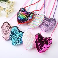 ❦卐 Creative Childrens Sequin Coin Purse Little Girl Messenger Love Bag Girl Cute Shoulder Bag kindergarten Childrens Coin Purse