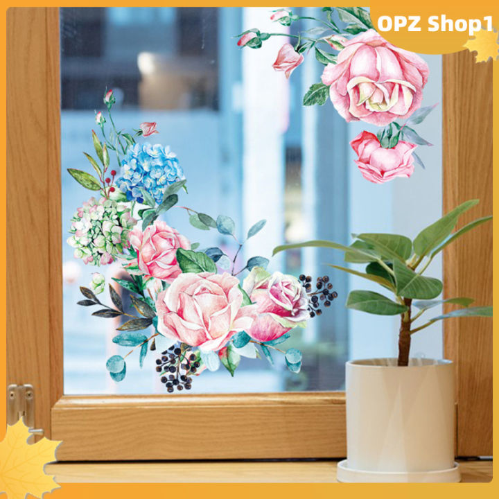 opz-วอลเปเปอร์ตกแต่งผนังพีวีซีสติ๊กเกอร์ห้องน้ำลายดอกไม้น้ำหนักเบากันน้ำติดเองสำหรับตกแต่งห้องน้ำ