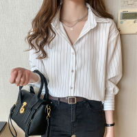 Spring Womens Korean Style Striped Chiffon Shirts Turn-down Collar Long Sleeve All-match Elegant Casual Office Tops Lady T16604X