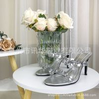 ZA2023 summer designer shoes diamond crystal particles acrylic glass transparent follow sandal high heel