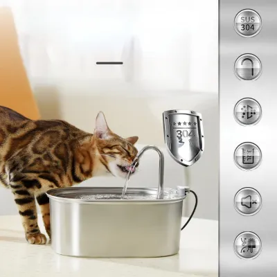 ที่ให้อาหารสัตว์น้ำสแตนเลส3.2L 304ตัวกรองเป็นวงกลมสำหรับแมวเครื่องป้อนน้ำสุนัขดื่มน้ำอุปกรณ์สำหรับสัตว์เลี้ยง