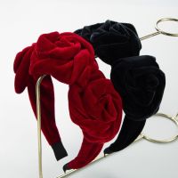 Creative Korean Version Red Headband Multi-layer Gold Velvet Rose Flower Hair Band Womens Fashion Hair Accessories