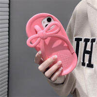 เคสโทรศัพท์ฟลิปฟลอปรูปโบว์สีชมพู3D น่ารักแบบเกาหลีสำหรับ iPhone 14 13 12 11 Pro XS Max X XR 7 8 Plus ปลอกนิ่มป้องกันซิลิโคน CarterFa