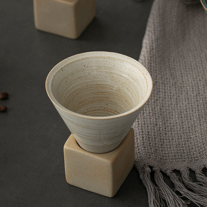 ถ้วยเอสเพรสโซ่เซรามิกสุดสร้างสรรค์ถ้วยชาเคลือบมือวาดลายถ้วยน้ำส่วนตัวเซรามิกเนื้อหยาบพร้อมฐาน9201