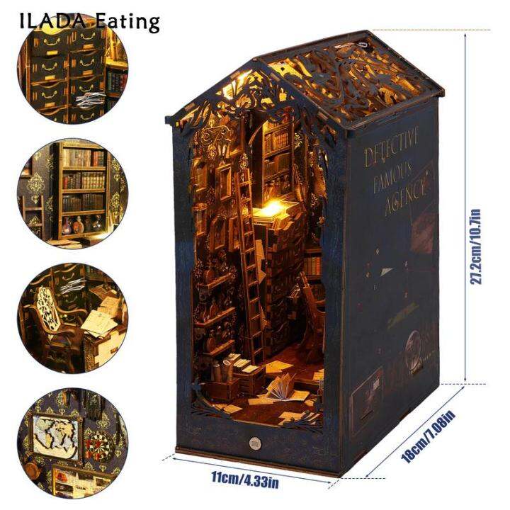 Educational Dollhouse Model Building Kits Light Up Book Nook Dollhouse