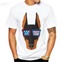 Summer hot-selling fashion and handsome men t shirt new men Doberman Dog with hat and sunglass Us Flag 4th of July U54L  GLZB