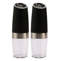 Premium Gravity Electric Salt and Pepper Grinder Set of 2 Battery Powered Salt Shakers, Automatic One Hand Pepper Mills with LED Light, Adjustable Coarseness (Black)