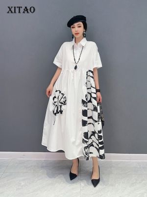 XITAO Casual Print Shirt Dress Short Sleeve Temperament  Women