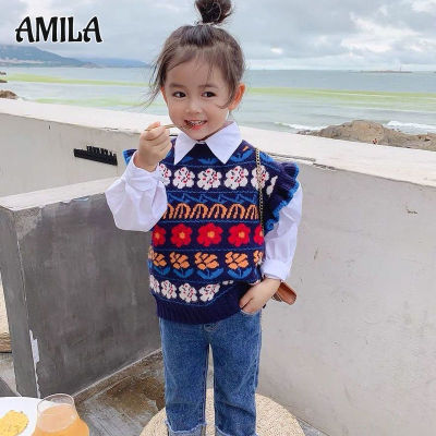 AMILA ฉบับภาษาเกาหลีเด็ก เสื้อแขนกุดสำหรับเด็กเล็กในแจ็คเก็ตเด็กเสื้อสเวตเตอร์ต่างประเทศแขนกุด