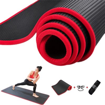 ♘ Jusenda 10MM Yoga Mat 183x61cm NBR Fitness Gym Sports Pilates Pads Carpet Edge-covered Tear Resistant Yoga Matt with Bag Strap