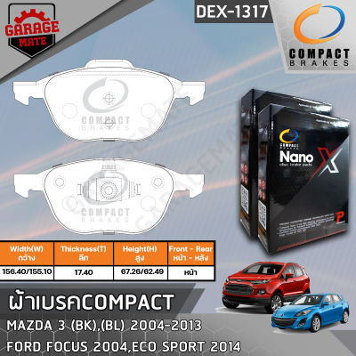 COMPACT ผ้าเบรคหน้า MAZDA 3 (BK) (BL) 04-13,FORD FOCUS 04,ECOSDORT 2014 รหัส 1317