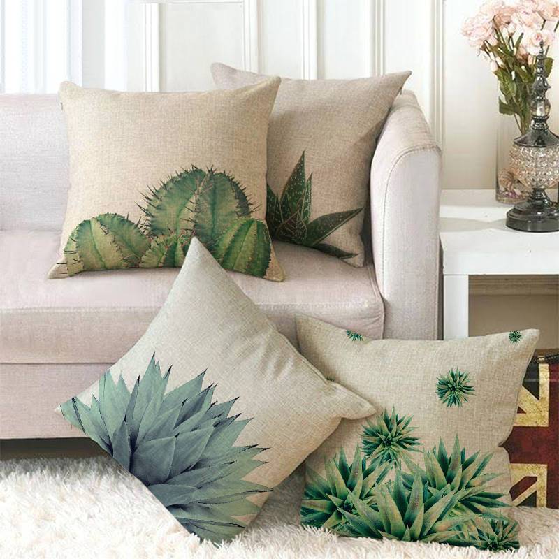 Cactus Print Pillow Cases Cotton Linen Sofa Office Cushion Cover Home Decor 18" 