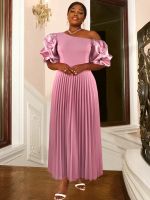 Vestido De Festa Longo Para Mulher Elegante Rosa Frio Ombro มังงะ Plissado A Linha Flowy Maxi Vestidos Noite Noite Noivas Occaions