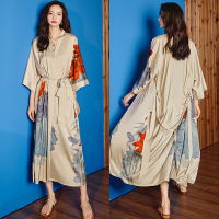 Luxury Womens Silk Satin Kimono Robes Long Sleepwear Dressing Gown Chinese Style Floral Print Party Wedding Bridesmaid Bathrobe