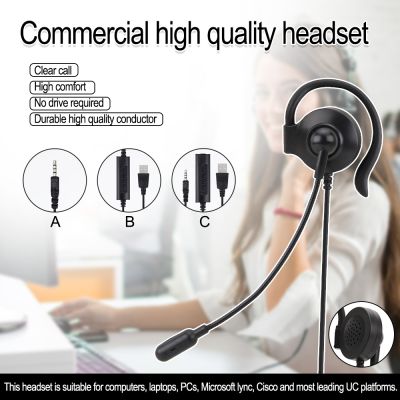 Call Headset With Mic Service Headphone for Cordless 3.5mm Centre/Traffic/Computer