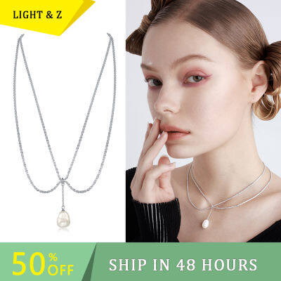 LIGHT &amp; Z Super Fairy Pearl สร้อยคอหรูหรา Niche Design Clavicle Chain High-End Double-Layer Starry Dream Catcher สร้อยคอ