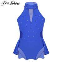 FEESHOW Kids Girls Leotard Dress Sparkly Rhinestone Cutout Back Mesh Splice Mini Swallow Tail Leotard Girl Dance Costume Clothes  by Hs2023