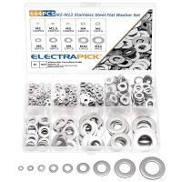 ELECTRAPICK 684 Buah Pencuci Datar Baja Nirkarat Bulat Perbaikan Pencuci Bermacam-macam Datar dan Kunci Gasket Kit 9 Ukuran M2-M12