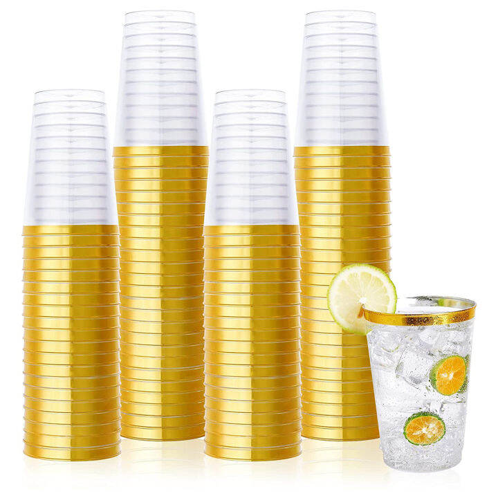 7550Pack 12Oz Gold Plastic Cups Premium Gold Rimmed Plastic Cups