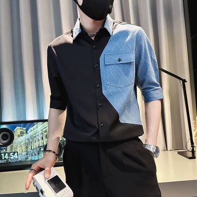 【Ready】🌈 23 dgn stitg mens short-sed t- summer handsome 23 new -mat casl suit y
