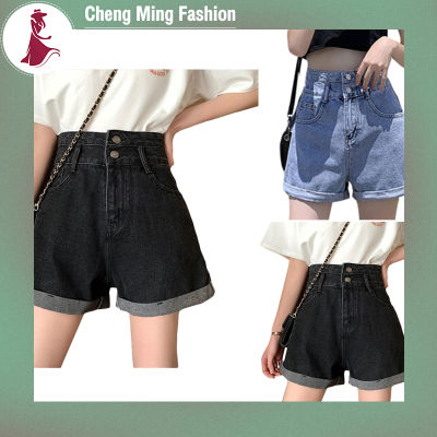 Cheng Ming กระเป๋า Celana Pendek Denim สำหรับผู้หญิงฤดูร้อน Tigcheng Ming WaisCheng หลวมกว้าง LEMING CasuaCheng Ming Celana Pendek Denim WitCheng