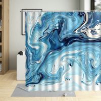 Abstract Striped Shower Curtain Ink Paint Liquid Marble Texture Luxury Blue Line Bathroom Curtain Waterproof Art Decor With Hook