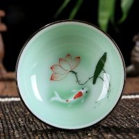 60Ml High Quality Celadon Chinese Kung Fu Tea Set Round Flat Lotus Carp Puer Tea Cups Hand-Painted Ceramic Single Carp Teacup