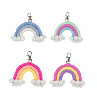 4Pcs Weaving Rainbow Ornament Keychain Hair Ball Wall Hanging Pendant for Kids Room Decoration Kits Photography Props