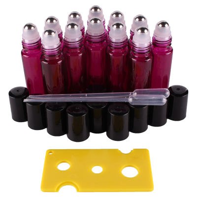 12pcs 10ml Rose Red Essential oil Glass Roll on Bottles Vials with Stainless Steel Roller Ball for perfume aromatherapy