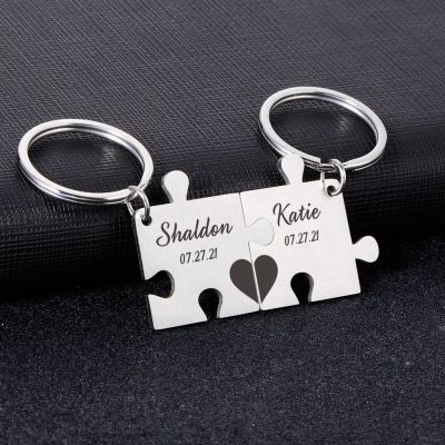 2 PCS Personalized Key chain for  Couple Keychain Gifts for Husband Wife Boyfriend Girlfriend Valentines Day keychain charms Key Chains