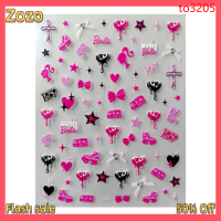 Zozo ✨Ready Stock✨ สติกเกอร์ติดเล็บตุ๊กตาบาร์บี3D บรรเทา3มิติสีชมพูน่ารักๆเล็บลายน้ำอุปกรณ์ตกแต่งเล็บผลิตภัณฑ์สำหรับทำเล็บ