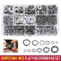 800pcs M4-M12 Assortment Flat Washers Kits Stainless Steel Gaskets Spring Washers Kit Plain Gasket Spacers Screw Bolt Fastener Nails  Screws Fasteners