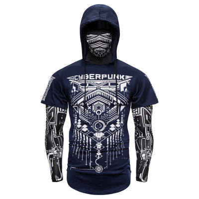 Spring And Autumn Mens Long Sleeve T-shirt Elastic Fitness Cyberpunk Ninja Hooded Mask Riding Camouflage Scirocco Free Shipping